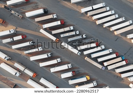 Trucks parked in the parking lot. Directly above. Royalty-Free Stock Photo #2280962517