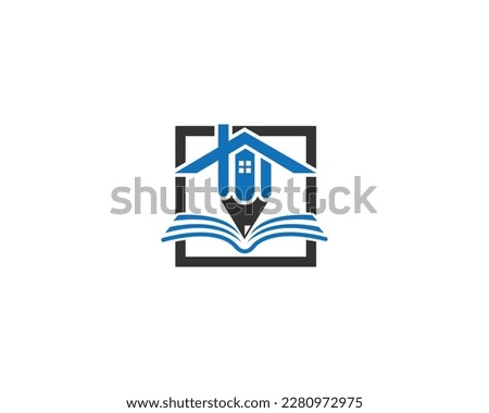 pencil home and book Education logo design concept. Logo for home study, Home Schooling, School and other.