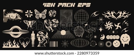 Vector Graphic Assets Set. Bold modern Shapes for Posters Template, flyers, clothes, social media, graphic design, sticker, In Y2k style, Futuristic, Anti-design, Digital Collage, Retro Futurist.	 Royalty-Free Stock Photo #2280973359