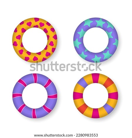 Colorful swim rings set. Realistic rubber swimming 3d rings isolated on transparent background. Summer, water and beach theme, safe icons. Summer vacation or trip safety. 