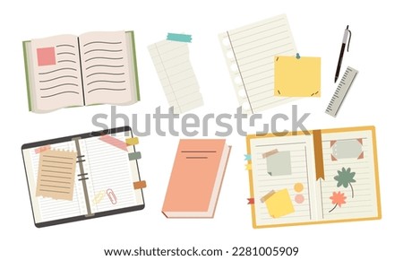 Paper notebooks, notepads, diaries, planners, organizers set vector
