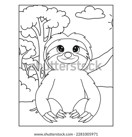 Coloring page with cute Sloth. Monochrome vector illustration with sloth. Coloring page with cute Summer Sloth.