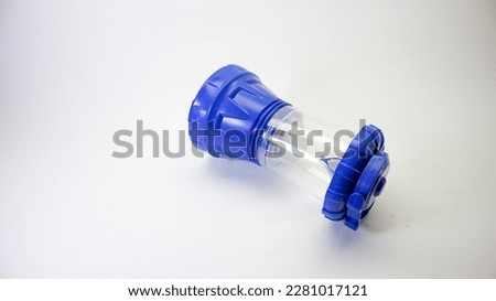 Blue Portable Electric Lantern, selected focus on white background