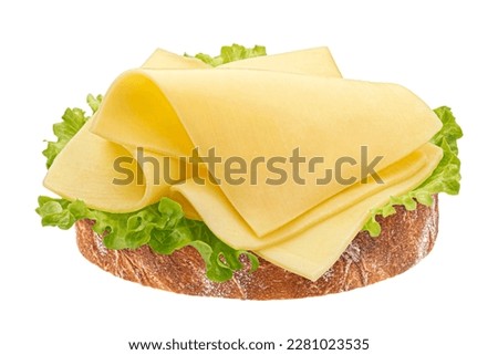 Gouda slices on bread, cheese sandwich isolated on white background Royalty-Free Stock Photo #2281023535