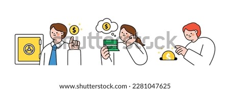 Finance and people, accounts for household economic growth, investment plan management. Safe deposit box, bankbook, put money. Vector illustration.