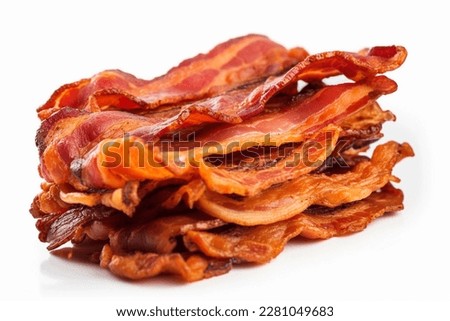 Perfect crispy fried bacon isolated in white Royalty-Free Stock Photo #2281049683