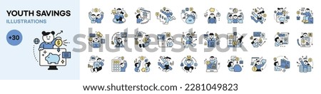 Finance and youth people, accounts for household economic growth, investment plan management. Vector illustration. mega set.