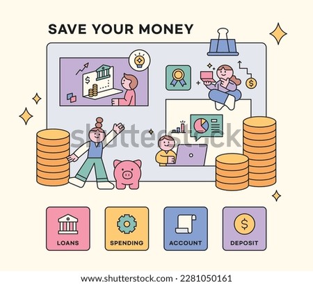Finance and people, accounts for household economic growth, investment plan management. Vector web banner illustration.