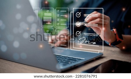Online business contract Electronic signature, e-signing, digital document management, paperless office, signing business contract concept.	 Royalty-Free Stock Photo #2281076791