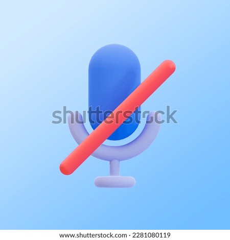 3d minimal mute icon. no sound icon. no microphone icon with clipping path. 3d illustration.