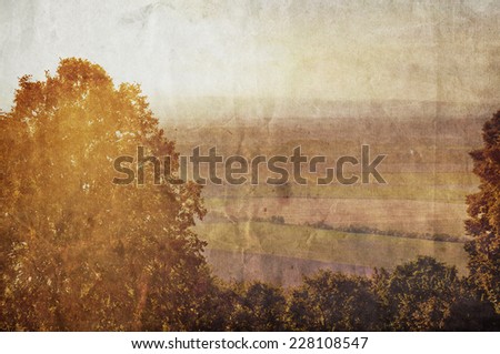 Rural landscape at dawn , Olomouc , Czech Republic. Retro toned photo
