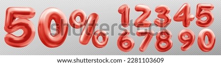 3d numbers font with percent sign for discount, special sale banner. Glossy balloons of red digits isolated on transparent background, vector realistic illustration Royalty-Free Stock Photo #2281103609