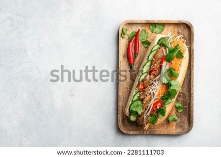Banh mi, vietnamese sandwich, top view, copy space Royalty-Free Stock Photo #2281111703