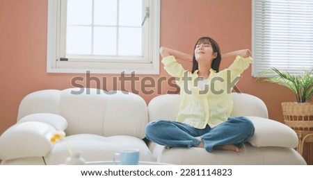 asian girl relieve herself with deep breath and meditation peaceful in mind Royalty-Free Stock Photo #2281114823
