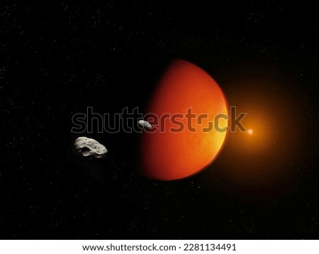 Phobos and Deimos, satellites of the red planet. Asteroids that will fall to the surface of Mars in the future. Elements of the solar system. Royalty-Free Stock Photo #2281134491