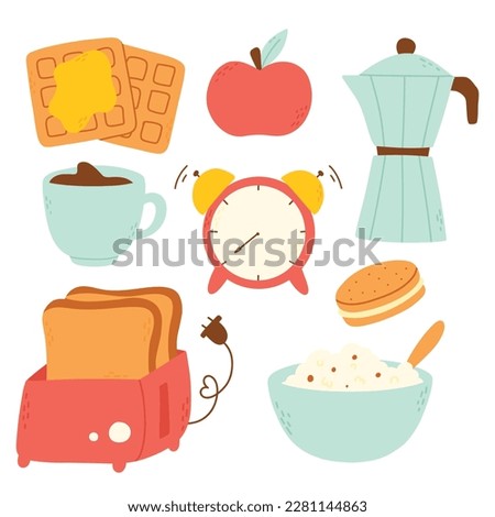 Set of good morning elements in flat style. Vector illustration. Collection of objects for the morning.