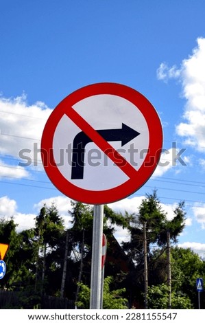 No right turn road sign on the road with priority