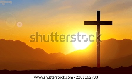 Good Friday. Friday before Easter. Christian cross against the sunset. EPS10 vector