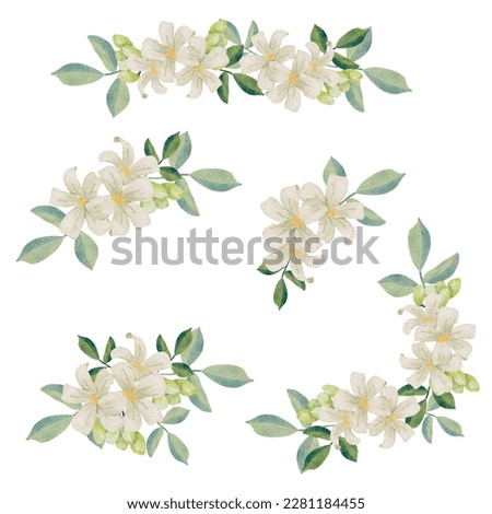 watercolor white murraya orange jasmine flower bouquet wreath frame digital painting Royalty-Free Stock Photo #2281184455
