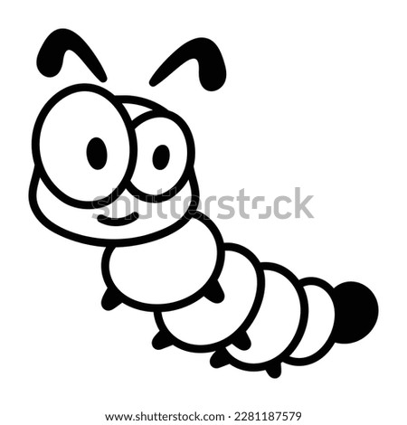 Hand drawn icon of a cute moth caterpillar 
