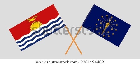 Crossed flags of Kiribati and the State of Indiana. Official colors. Correct proportion. Vector illustration