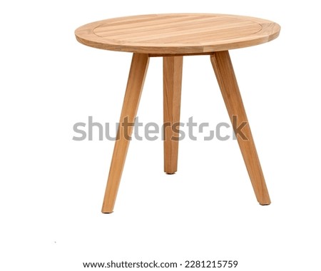 A round table with three legs made of wood isolated on a white background. Royalty-Free Stock Photo #2281215759
