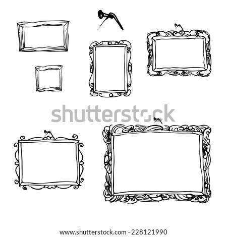 Set of hand drawn picture frames. Vector illustration.