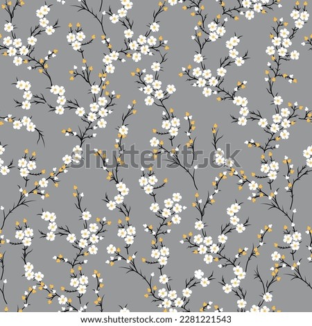 allover vector small flower pattern on grey background Royalty-Free Stock Photo #2281221543