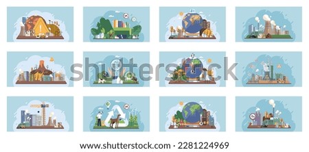 World Environment Day. Planet Earth in smoke, plastic, garbage. Global warming. Greenhouse effect of CO2. Environmental problem. Eco activist. Ecological catastrophy. Earth with reasons of destroying Royalty-Free Stock Photo #2281224969