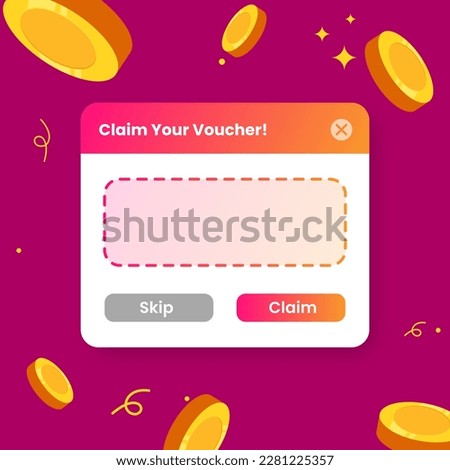 Voucher claim pop up in flat design style. Floating coin vector illustration. Royalty-Free Stock Photo #2281225357