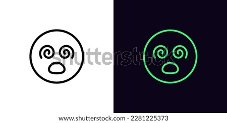 Outline hypnotized emoji icon, with editable stroke. Dizzy emoticon with spiral eyes and open mouth, confused zombie face pictogram. Madness emoji, raving emoticon, psychedelic face. Vector icon Royalty-Free Stock Photo #2281225373
