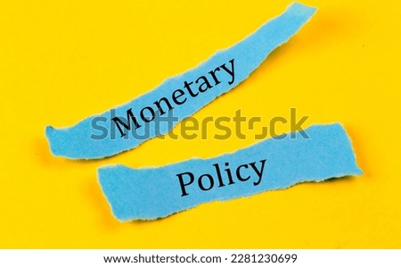 MONETARY POLICY text on blue pieces of paper on yellow background, business concept