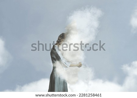 surreal woman tenderly embraces a cloud, abstract concept Royalty-Free Stock Photo #2281258461