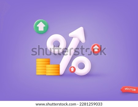 Icon percent with arrow. Market analysis, investment or interest rate. 3D Web Vector Illustrations.  3D Web Vector Illustrations. Royalty-Free Stock Photo #2281259033