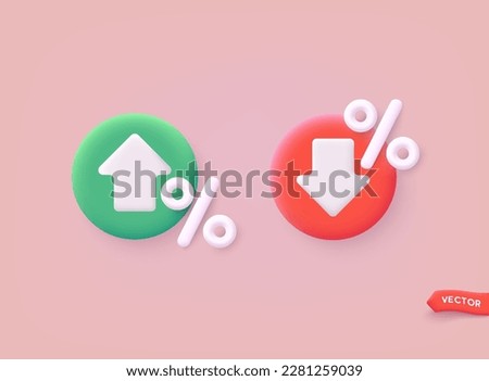 Price low down and up icon concept. Interest low price 3d percent discount vector icon. Percentage with arrow up and down. 3D Web Vector Illustrations. Royalty-Free Stock Photo #2281259039