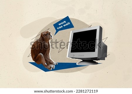 Photo cartoon comics sketch collage picture of lazy chimp distance remote work can wait isolated drawing background