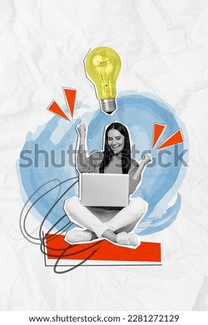 Vertical creative photo 3d sketch collage of optimistic ecstatic crazy girl clenching fists got brilliant idea isolated drawing background Royalty-Free Stock Photo #2281272129