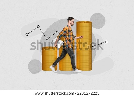 Photo picture magazine image collage artwork sketch of hardworking guy geek hurry work make money isolated on painted background