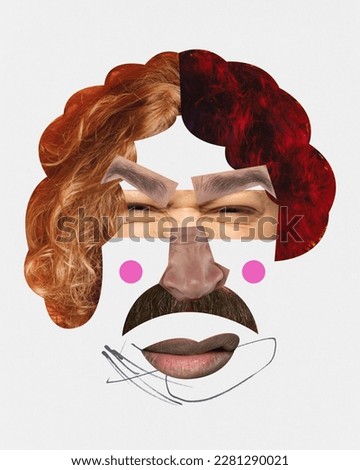 Grimacing. Human face made of different human parts of various gender and age. Caricature art. Contemporary art collage. Concept of human rights, diversity, emotions, freedom and self-expression. Royalty-Free Stock Photo #2281290021