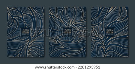 Vector japanese leaves art deco patterns. Floral golden elements template in vintage style. Luxury line covers, labels, frames, invitations, brochures, packaging, luxury products, perfume, soap, wine Royalty-Free Stock Photo #2281293951