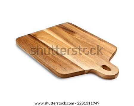 New wooden cutting board on white background Royalty-Free Stock Photo #2281311949