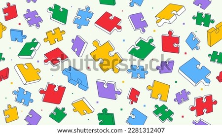 Colorful seamless puzzle pattern. 3D Puzzles texture on white background. Vector Illustration Royalty-Free Stock Photo #2281312407