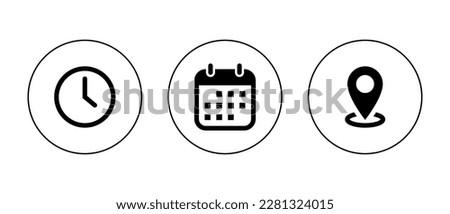 Time, date, address icon vector isolated on circle outline Royalty-Free Stock Photo #2281324015