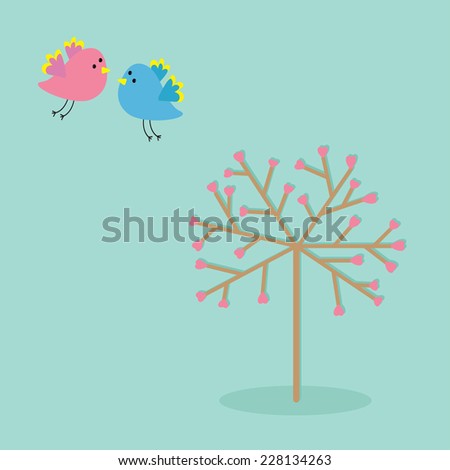 Love tree with hearts and bird Flat design  Vector illustration