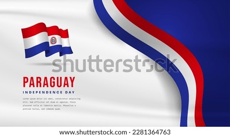 Banner illustration of Paraguay independence day celebration with text space. Waving flag and hands clenched. Vector illustration. Royalty-Free Stock Photo #2281364763
