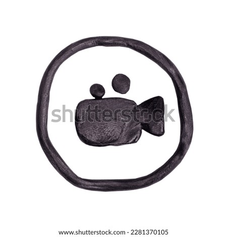 Video camera sign plasticine icon isolated on white background