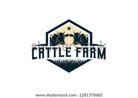 Two heads of cows vector silhouette for cattle farm logo design, vintage animal farm logo