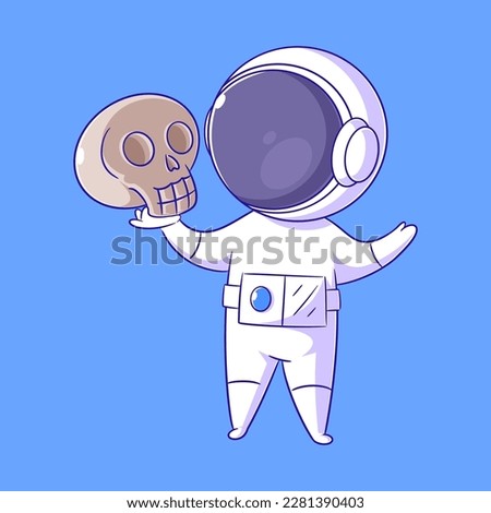 Astronaut carries skull in right hand