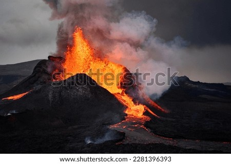 Fagradalsfjall volcano eruption on Reykjanes peninsula, Iceland. Royalty-Free Stock Photo #2281396393