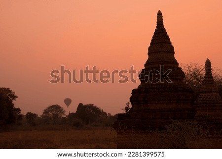 Picturesque evening view of the silhouette of pagoda 